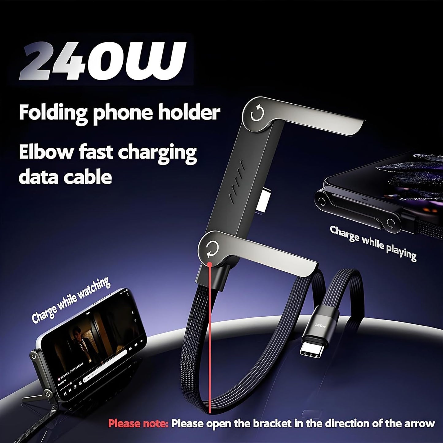 Fast-Charging Cable with Built-In Phone Stand